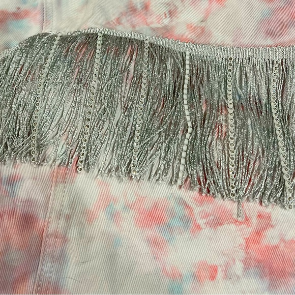 Jackets & Blazers - Pink & Blue Tye Dye Festival Fringe Denim Jacket